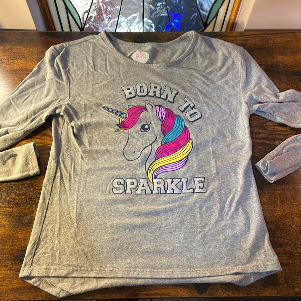 Girls unicorn long sleeve shirt size 10 gray